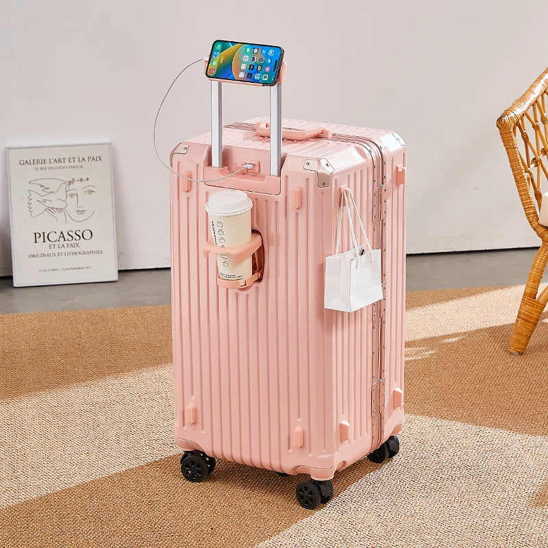 JMT-916490 4-Piece Large Travel Suitcase Set with Leather Wheels and TSA Locks