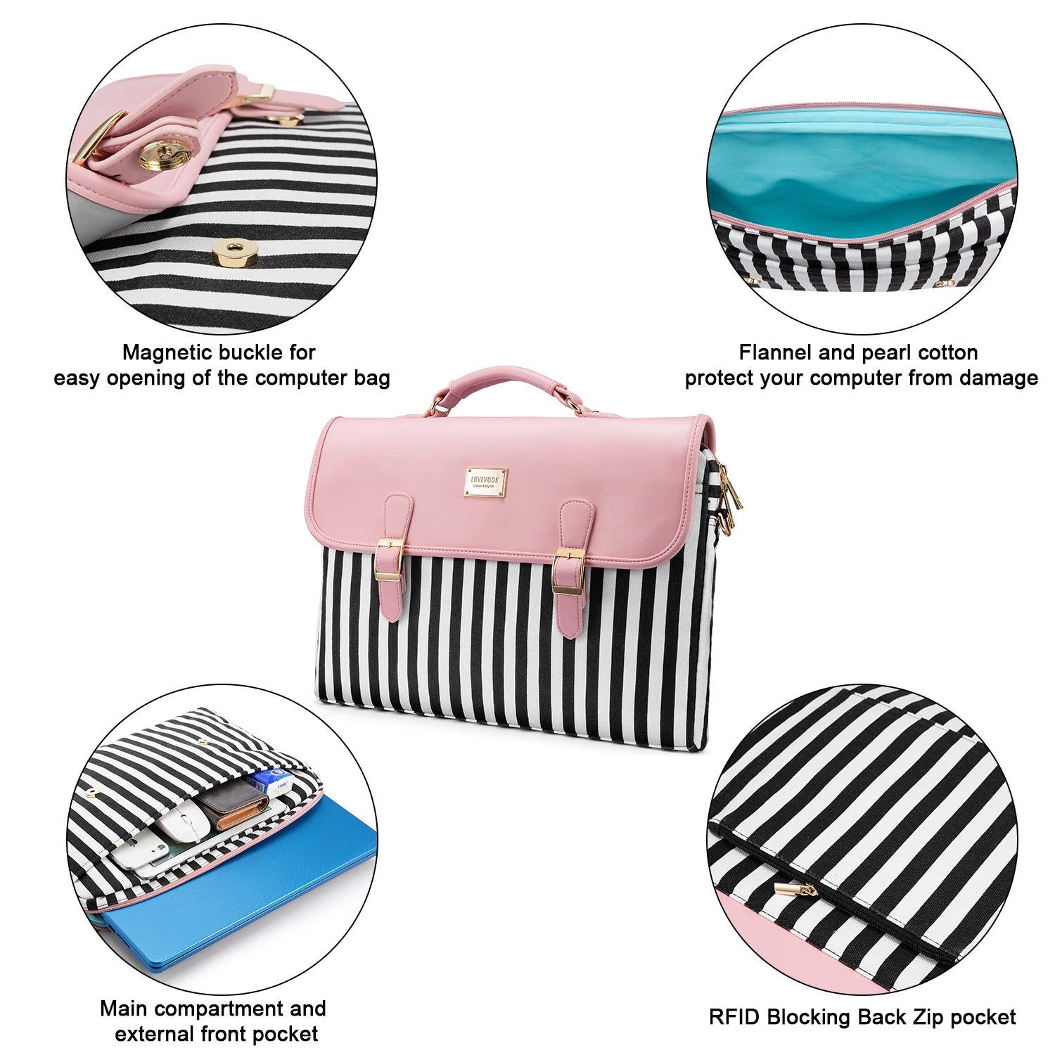 JMT-917322 Stylish 15.6 in Laptop Briefcase for Women - Functional Shoulder Satchel with Protective Sleeve