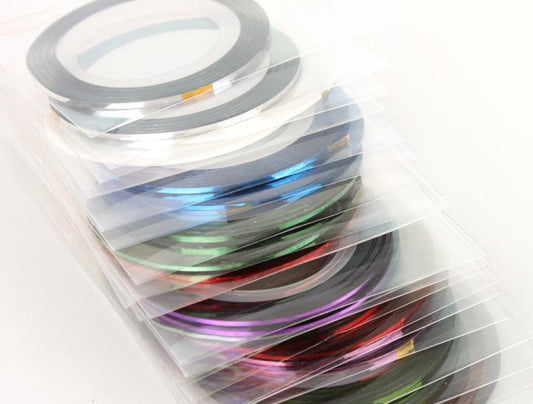 JMT-917898 Extra Fine Gold and Silver Nail Art Thread - 30 Colors Set with Adhesive Backing, 20 Meters Length