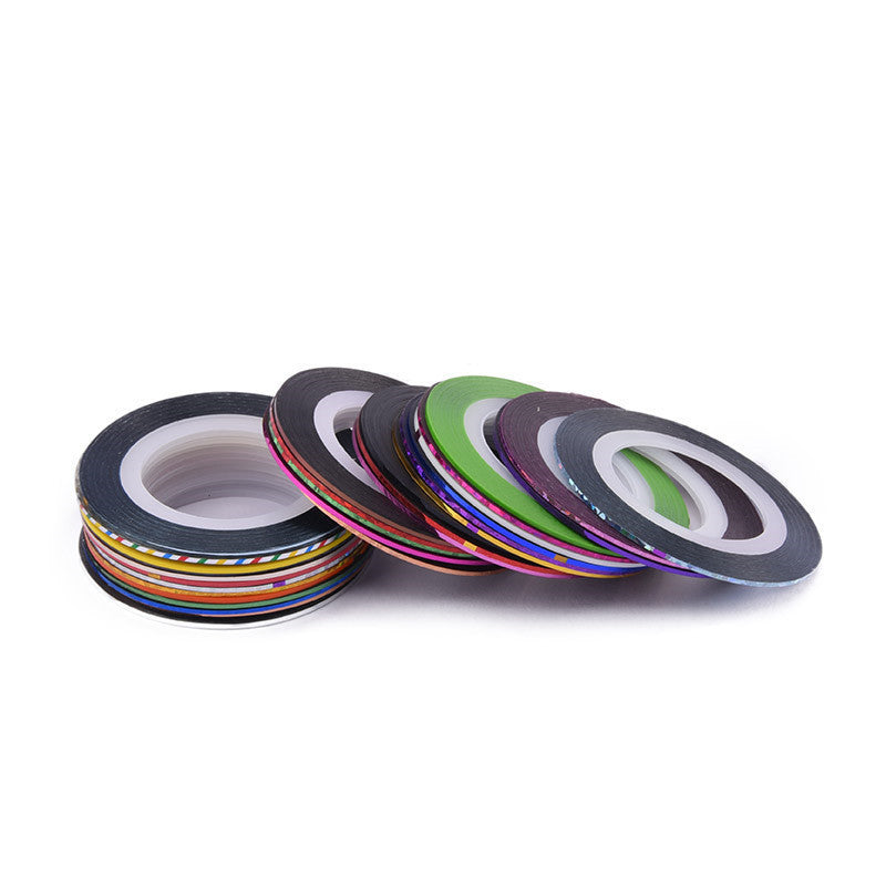 JMT-917898 Extra Fine Gold and Silver Nail Art Thread - 30 Colors Set with Adhesive Backing, 20 Meters Length