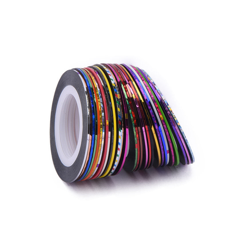 JMT-917898 Extra Fine Gold and Silver Nail Art Thread - 30 Colors Set with Adhesive Backing, 20 Meters Length