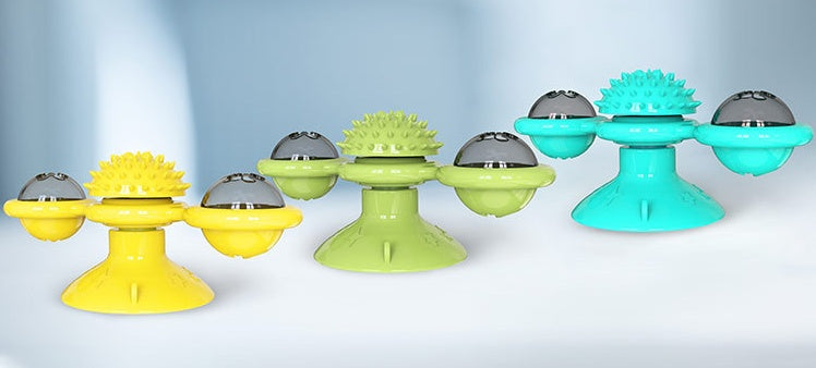 JMT-917898 Interactive Spin Windmill Cat Toy with Suction Cup Base for Luminous Balls and Furry Features