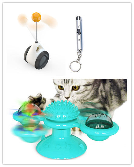 JMT-917898 Interactive Spin Windmill Cat Toy with Suction Cup Base for Luminous Balls and Furry Features