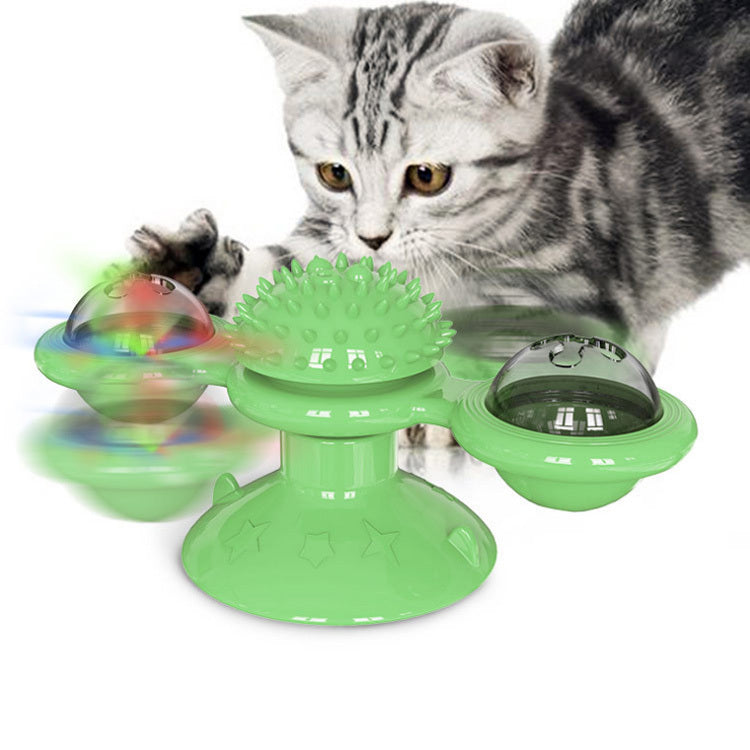 JMT-917898 Interactive Spin Windmill Cat Toy with Suction Cup Base for Luminous Balls and Furry Features
