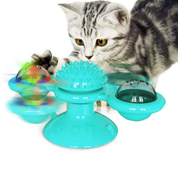 JMT-917898 Interactive Spin Windmill Cat Toy with Suction Cup Base for Luminous Balls and Furry Features