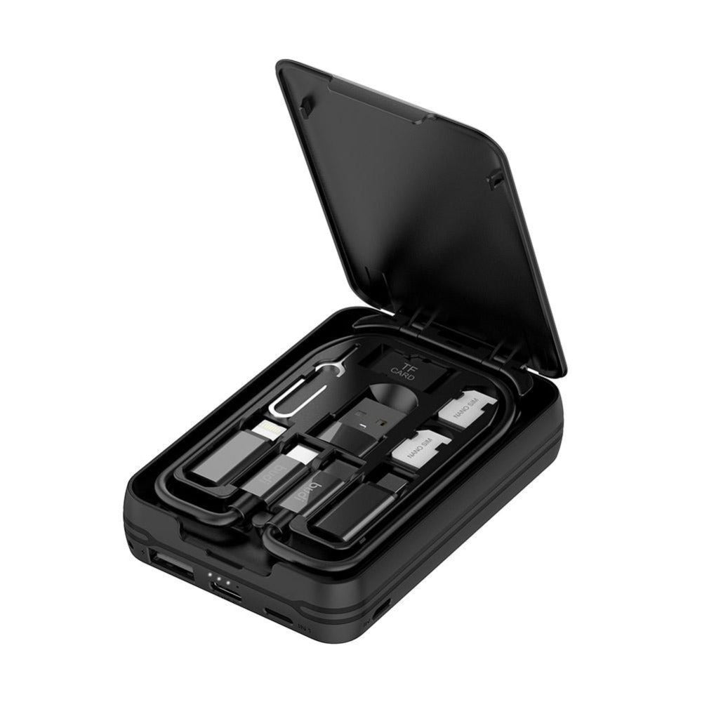 JMT-918218 Multi-Functional Wireless Travel Charger and Cable Organizer with SIM Kit, 5000mAh Power Bank