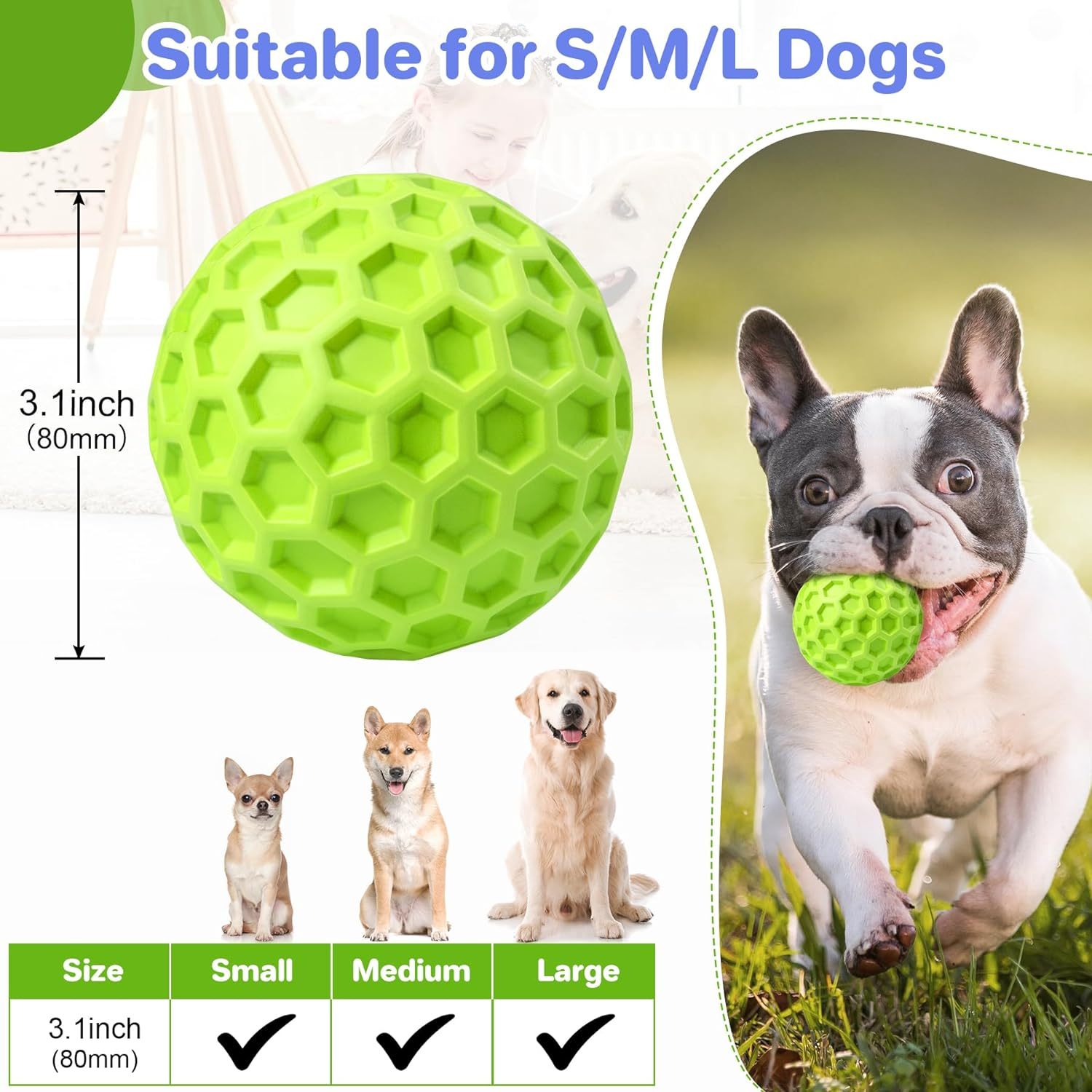 JMT-918730 Durable Squeaky Dog Ball for Aggressive Chewers - Waterproof and Interactive Chew Toy for Large Breeds