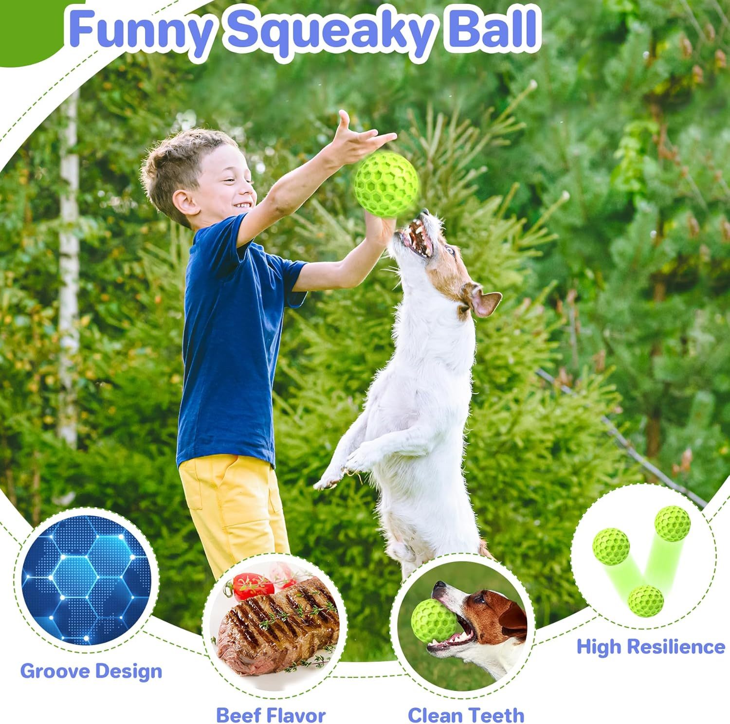JMT-918730 Durable Squeaky Dog Ball for Aggressive Chewers - Waterproof and Interactive Chew Toy for Large Breeds