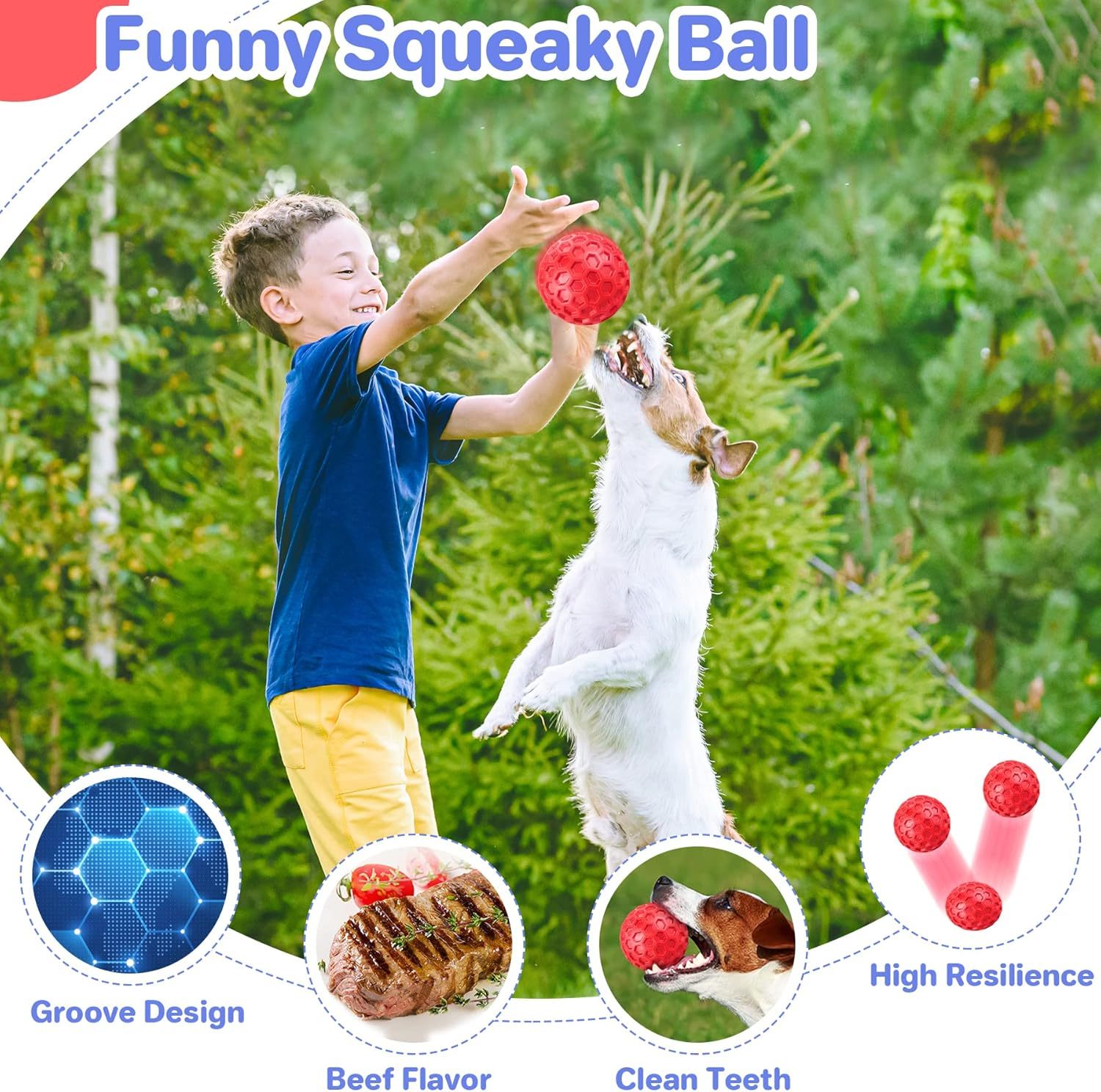 JMT-918730 Durable Squeaky Dog Ball for Aggressive Chewers - Waterproof and Interactive Chew Toy for Large Breeds