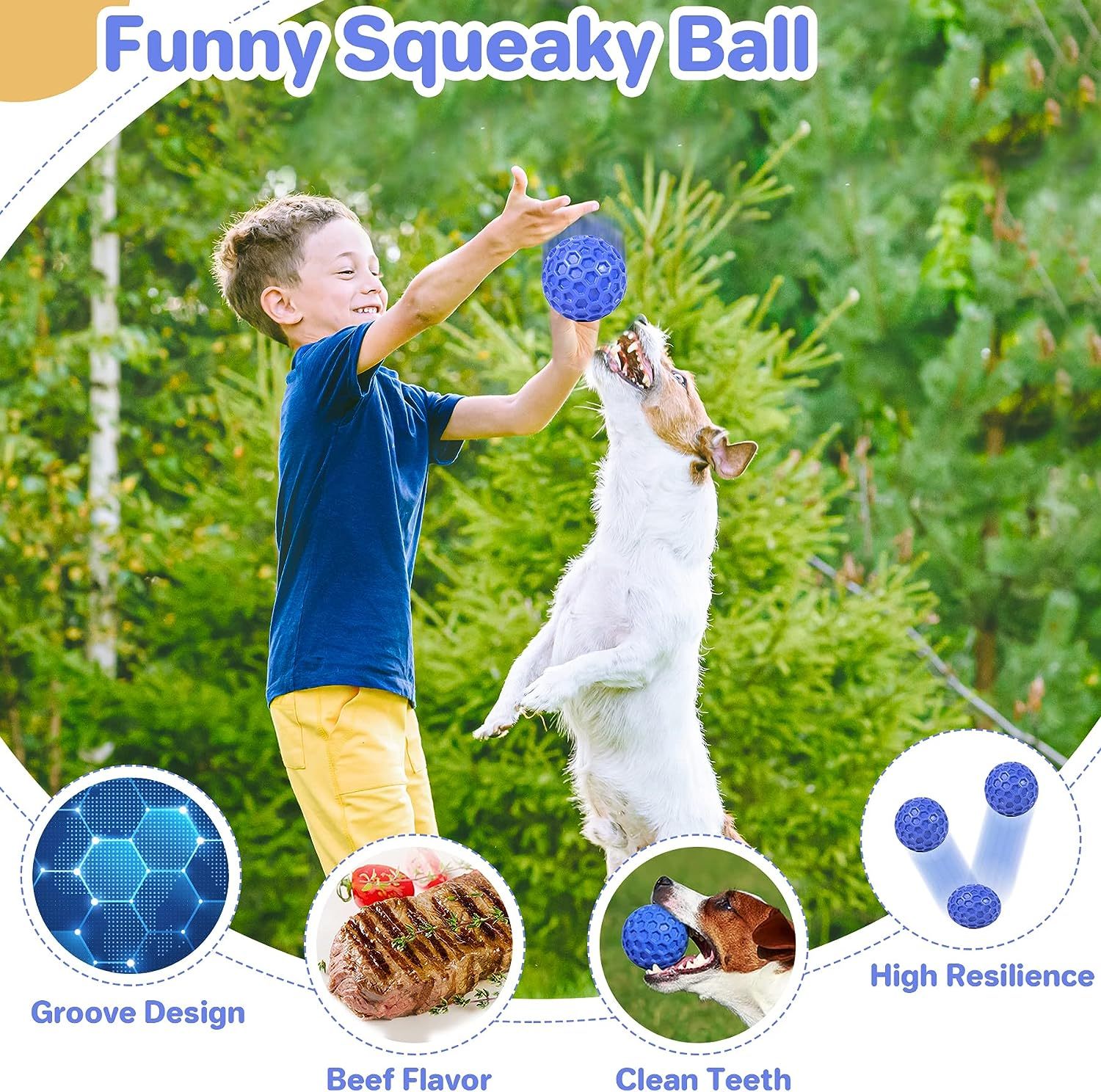 JMT-918730 Durable Squeaky Dog Ball for Aggressive Chewers - Waterproof and Interactive Chew Toy for Large Breeds