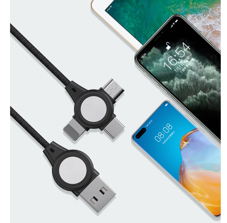JMT-918922 Three-in-One Charging Cable for Mobile Phones and Tablets, 1m Length, Data Transmission with Durable Fabric and Aluminum Alloy Design