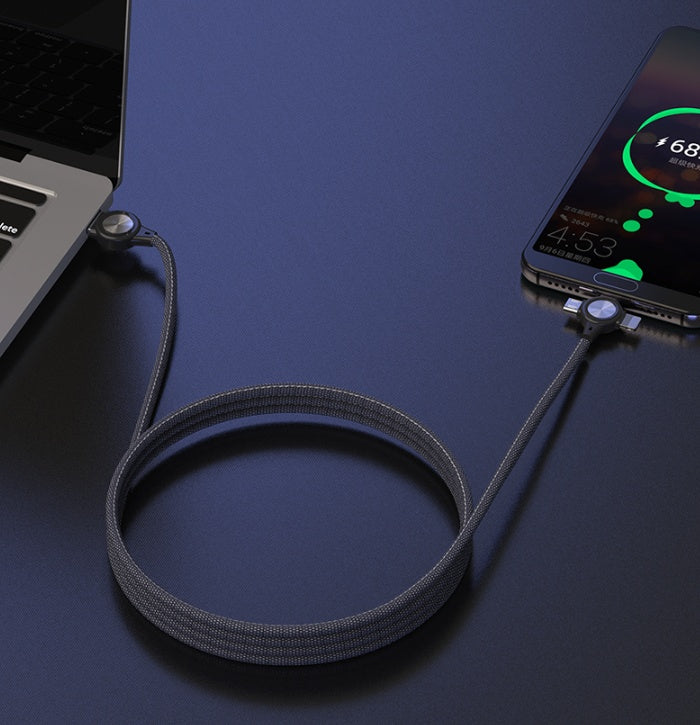 JMT-918922 Three-in-One Charging Cable for Mobile Phones and Tablets, 1m Length, Data Transmission with Durable Fabric and Aluminum Alloy Design