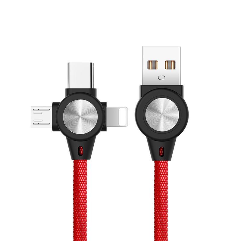JMT-918922 Three-in-One Charging Cable for Mobile Phones and Tablets, 1m Length, Data Transmission with Durable Fabric and Aluminum Alloy Design