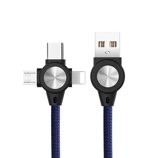 JMT-918922 Three-in-One Charging Cable for Mobile Phones and Tablets, 1m Length, Data Transmission with Durable Fabric and Aluminum Alloy Design