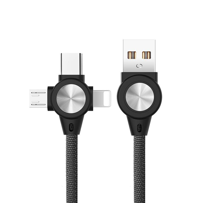 JMT-918922 Three-in-One Charging Cable for Mobile Phones and Tablets, 1m Length, Data Transmission with Durable Fabric and Aluminum Alloy Design