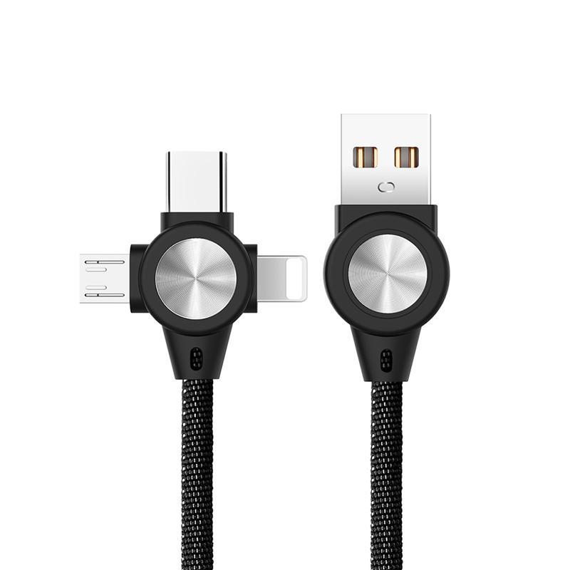 JMT-918922 Three-in-One Charging Cable for Mobile Phones and Tablets, 1m Length, Data Transmission with Durable Fabric and Aluminum Alloy Design