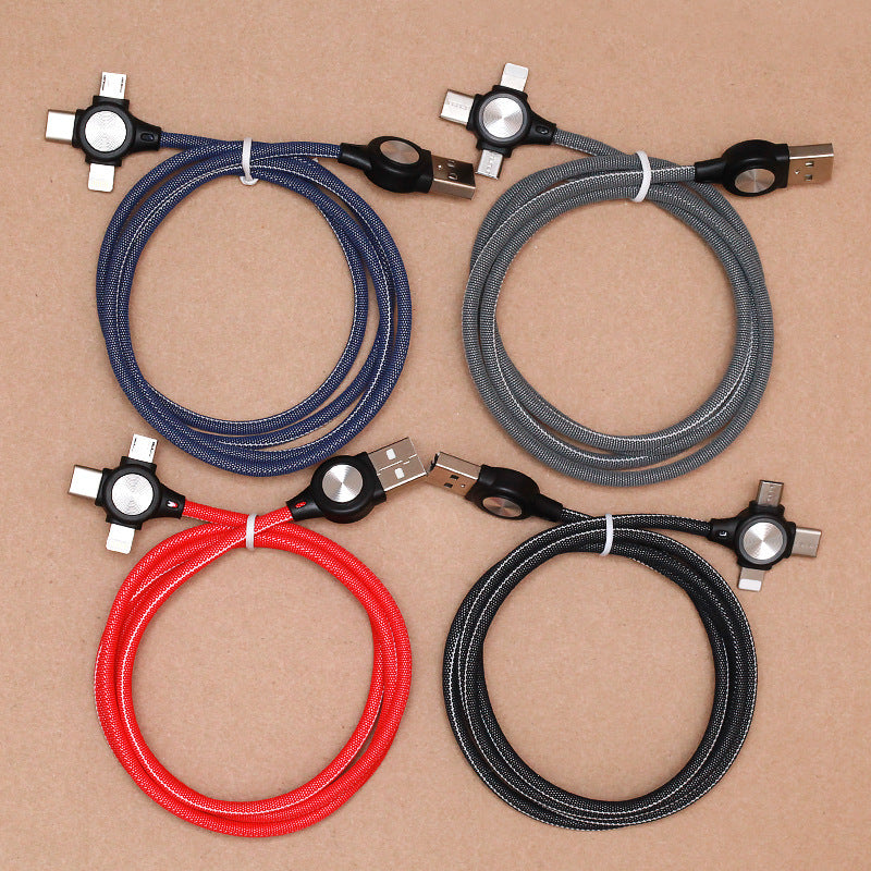 JMT-918922 Three-in-One Charging Cable for Mobile Phones and Tablets, 1m Length, Data Transmission with Durable Fabric and Aluminum Alloy Design