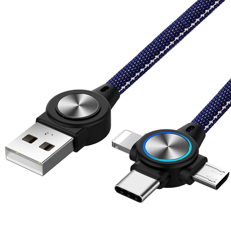 JMT-918922 Three-in-One Charging Cable for Mobile Phones and Tablets, 1m Length, Data Transmission with Durable Fabric and Aluminum Alloy Design