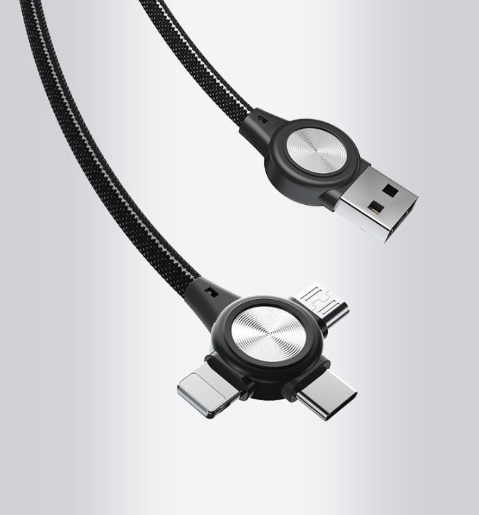 JMT-918922 Three-in-One Charging Cable for Mobile Phones and Tablets, 1m Length, Data Transmission with Durable Fabric and Aluminum Alloy Design