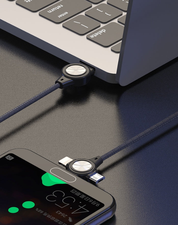 JMT-918922 Three-in-One Charging Cable for Mobile Phones and Tablets, 1m Length, Data Transmission with Durable Fabric and Aluminum Alloy Design