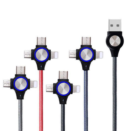 JMT-918922 Three-in-One Charging Cable for Mobile Phones and Tablets, 1m Length, Data Transmission with Durable Fabric and Aluminum Alloy Design