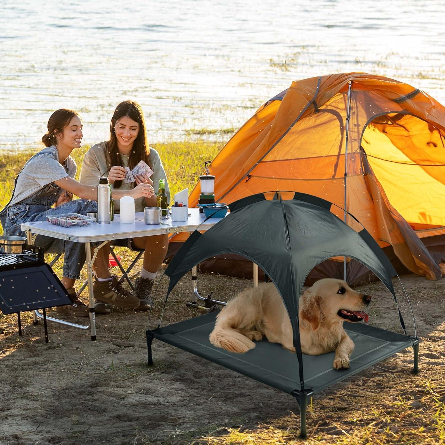 JMT-919050 Outdoor Portable Pet Bed with Canopy - Easy Assembly, Comfortable & Weather-Resistant, Ideal for Travel and Camping, Fits Pets up to 110 lbs