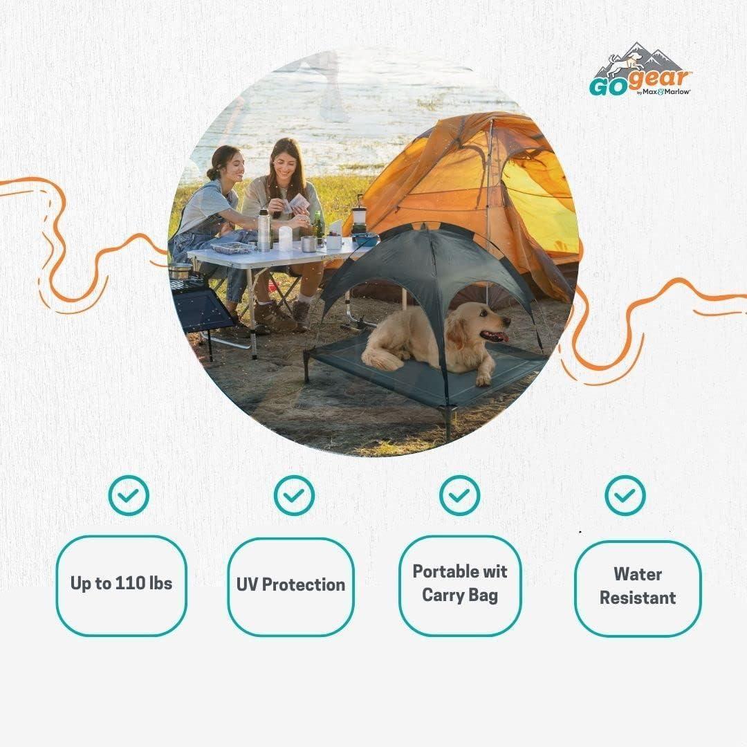 JMT-919050 Outdoor Portable Pet Bed with Canopy - Easy Assembly, Comfortable & Weather-Resistant, Ideal for Travel and Camping, Fits Pets up to 110 lbs