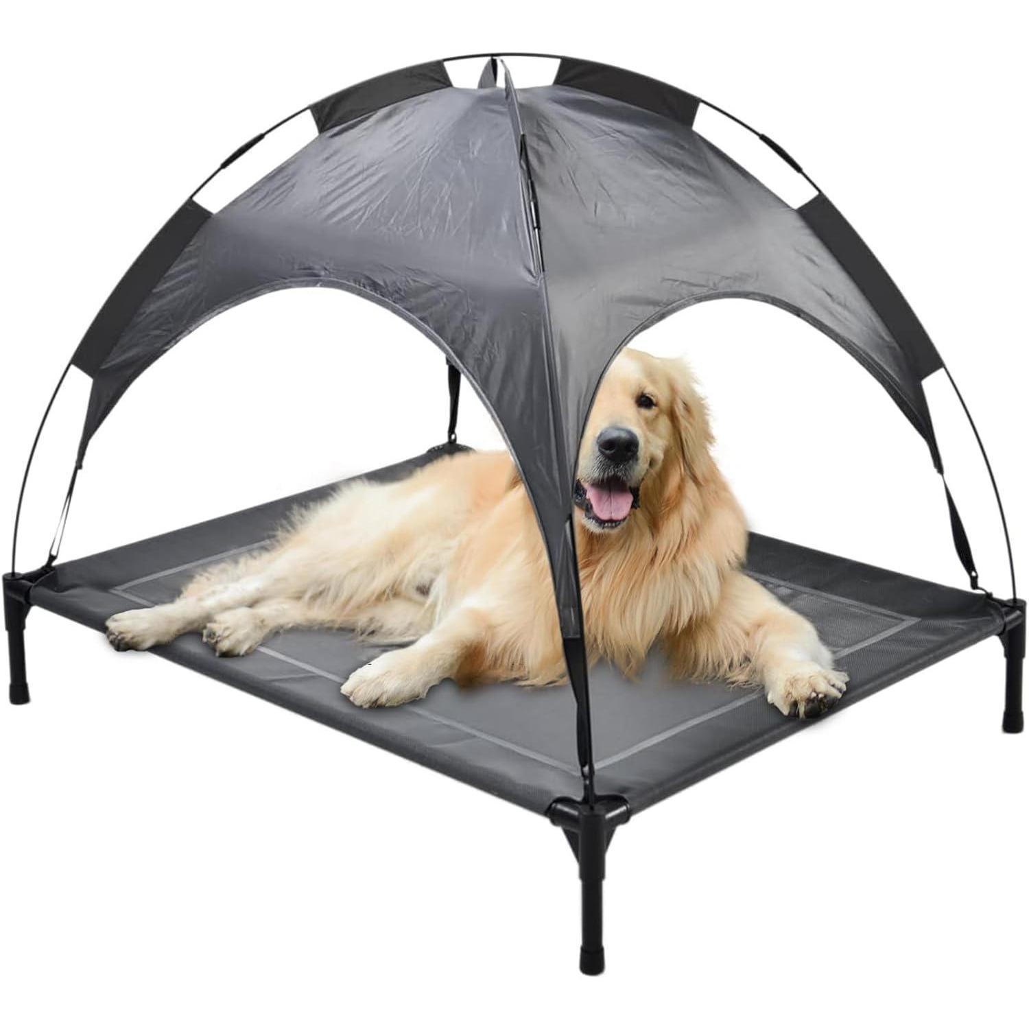 JMT-919050 Outdoor Portable Pet Bed with Canopy - Easy Assembly, Comfortable & Weather-Resistant, Ideal for Travel and Camping, Fits Pets up to 110 lbs