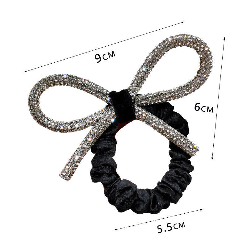 JMT-919434 Diamond-Studded Silver Bow Hair Tie for Women