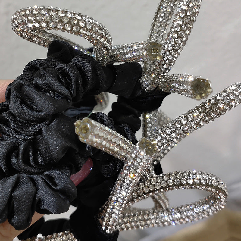 JMT-919434 Diamond-Studded Silver Bow Hair Tie for Women