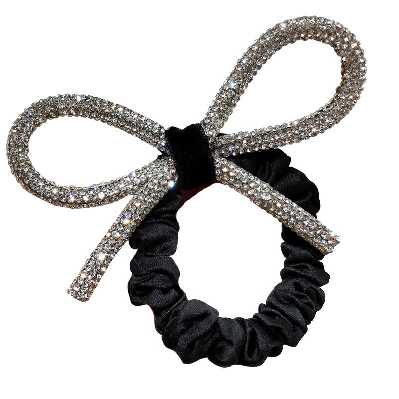 JMT-919434 Diamond-Studded Silver Bow Hair Tie for Women