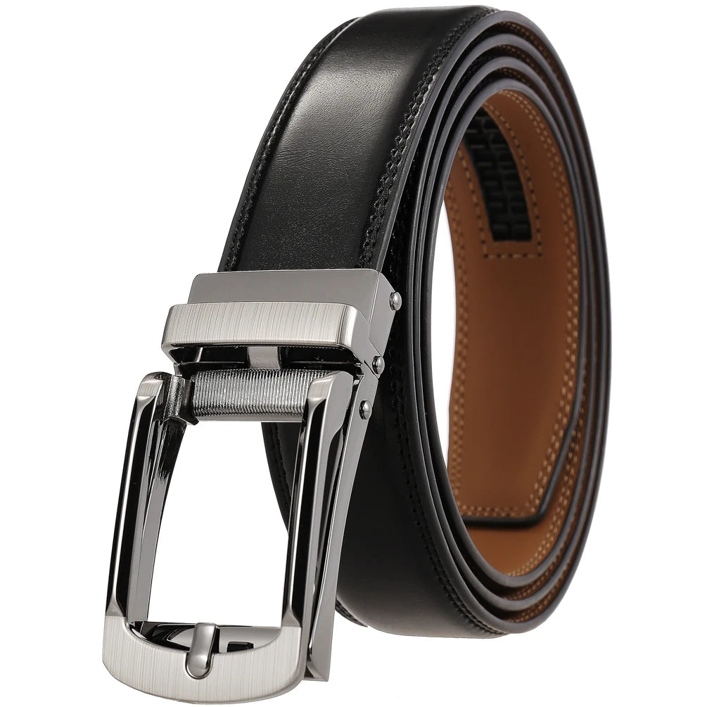 JMT-919498 Casual Leather Belt with Reverse Pull Buckle - Model LY33-23426-1