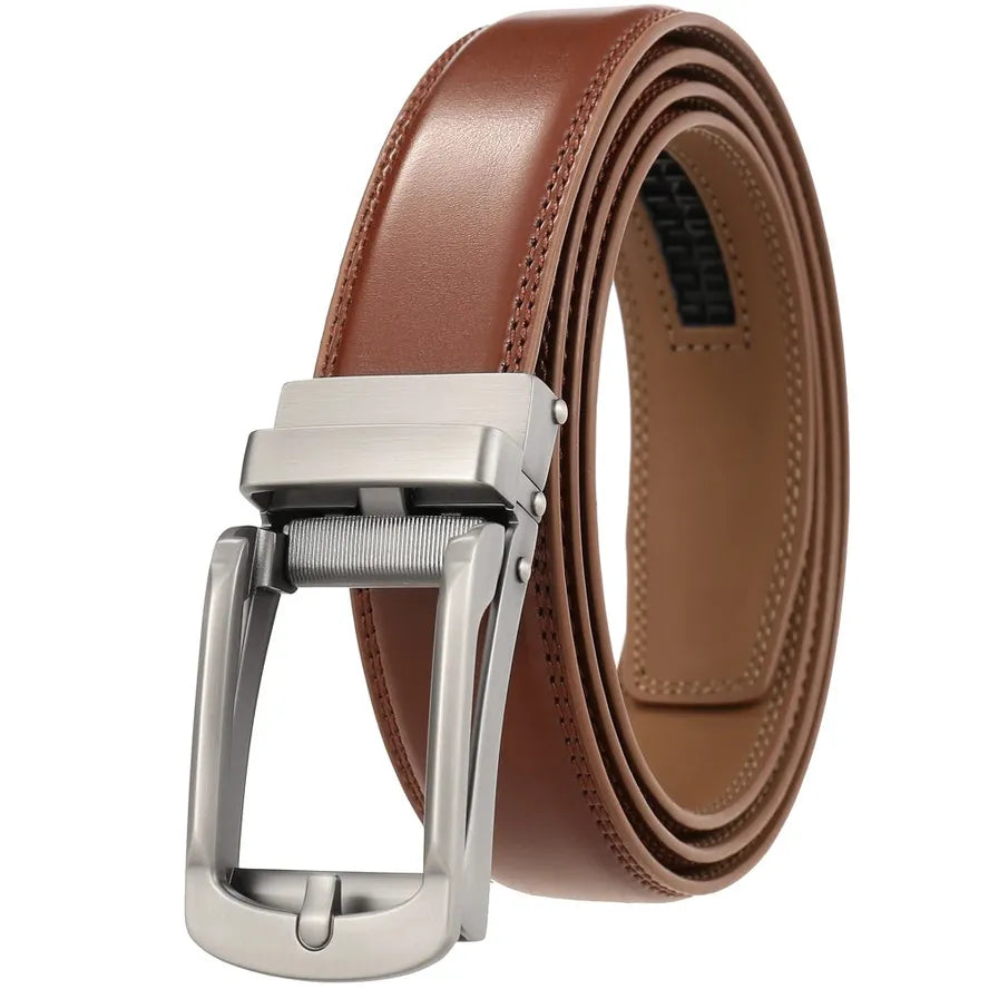 JMT-919498 Casual Leather Belt with Reverse Pull Buckle - Model LY33-23426-1