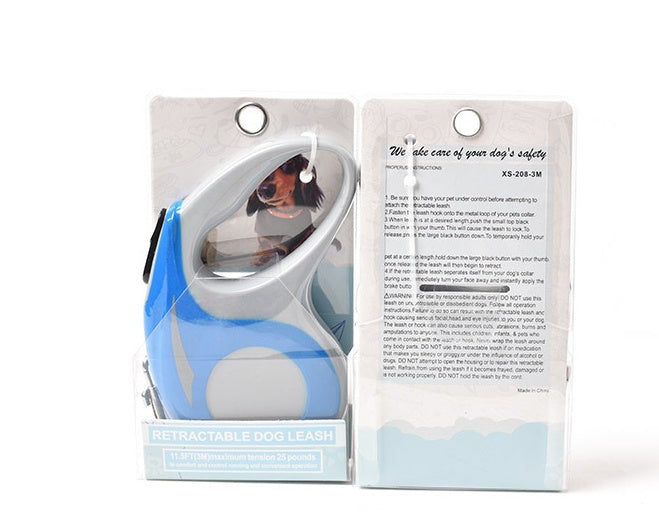 JMT-920394 Retractable Dog Leash - Telescopic 3m Nylon Rope with Metal Lock, Available in Black, Rose Red, and Blue