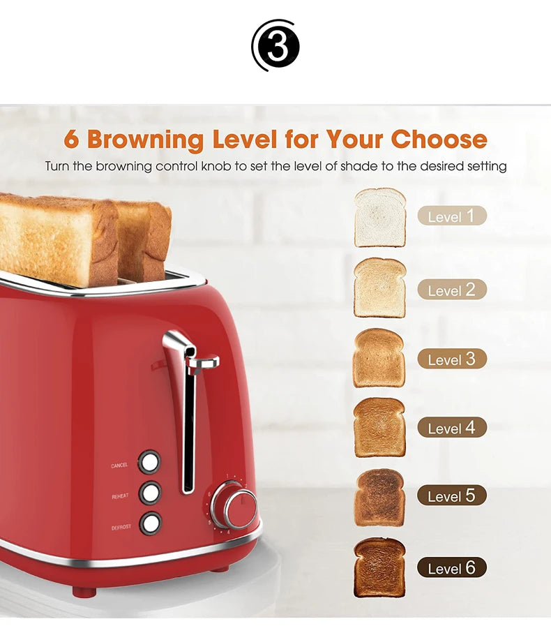JMT-920714 Compact 2-Slice Grill Toaster with Wide Slots and Adjustable Settings