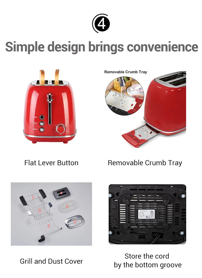 JMT-920714 Compact 2-Slice Grill Toaster with Wide Slots and Adjustable Settings