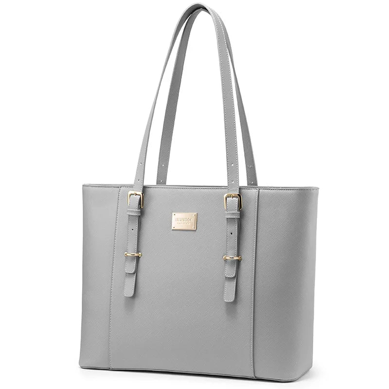 JMT-920714 Elegant 15.6 Inch PU Leather Laptop Tote Bag for Women - Spacious Shoulder Handbag for Office Use