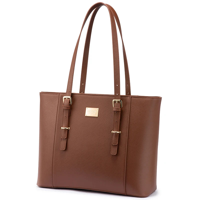 JMT-920714 Elegant 15.6 Inch PU Leather Laptop Tote Bag for Women - Spacious Shoulder Handbag for Office Use