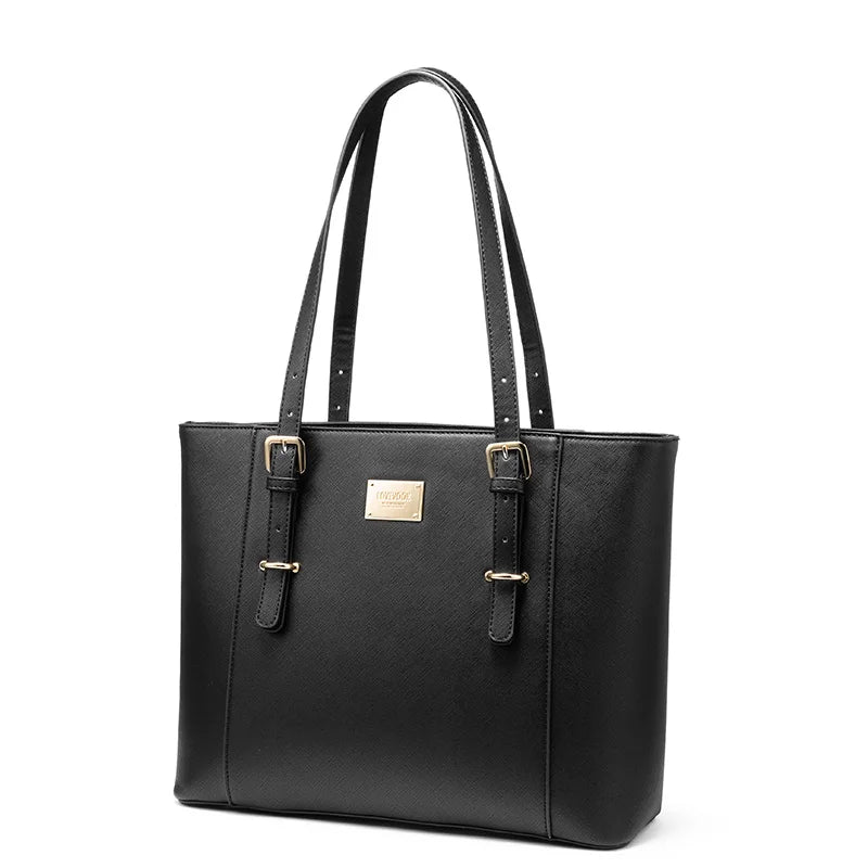 JMT-920714 Elegant 15.6 Inch PU Leather Laptop Tote Bag for Women - Spacious Shoulder Handbag for Office Use