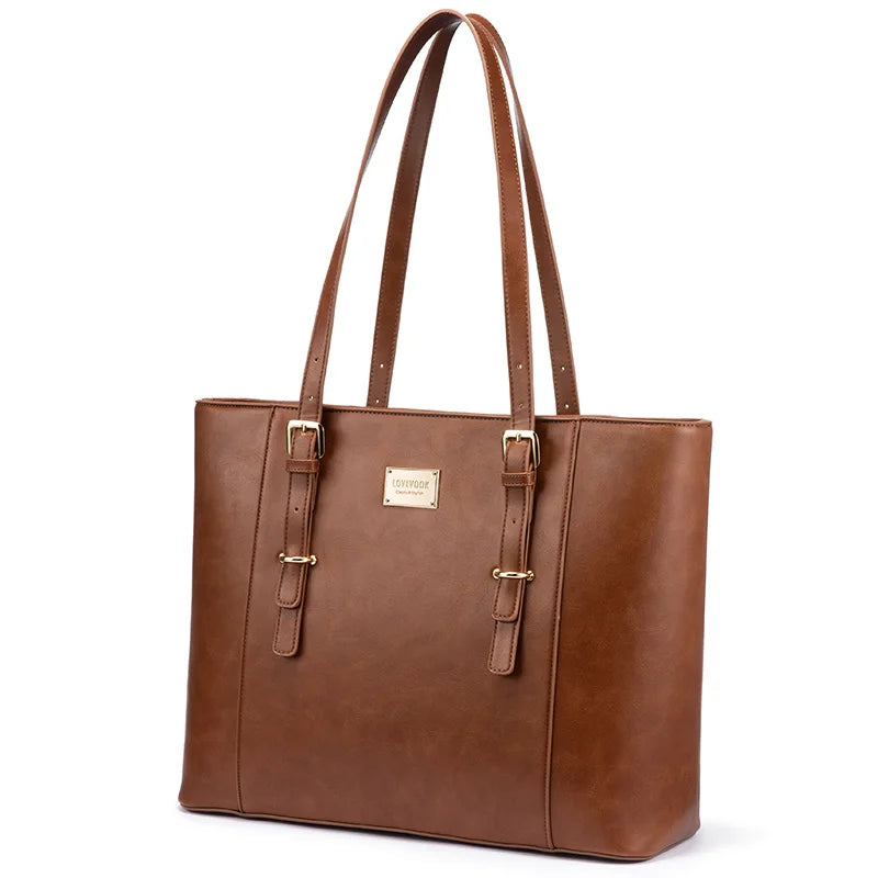 JMT-920714 Elegant 15.6 Inch PU Leather Laptop Tote Bag for Women - Spacious Shoulder Handbag for Office Use
