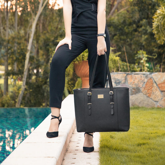 JMT-920714 Elegant 15.6 Inch PU Leather Laptop Tote Bag for Women - Spacious Shoulder Handbag for Office Use