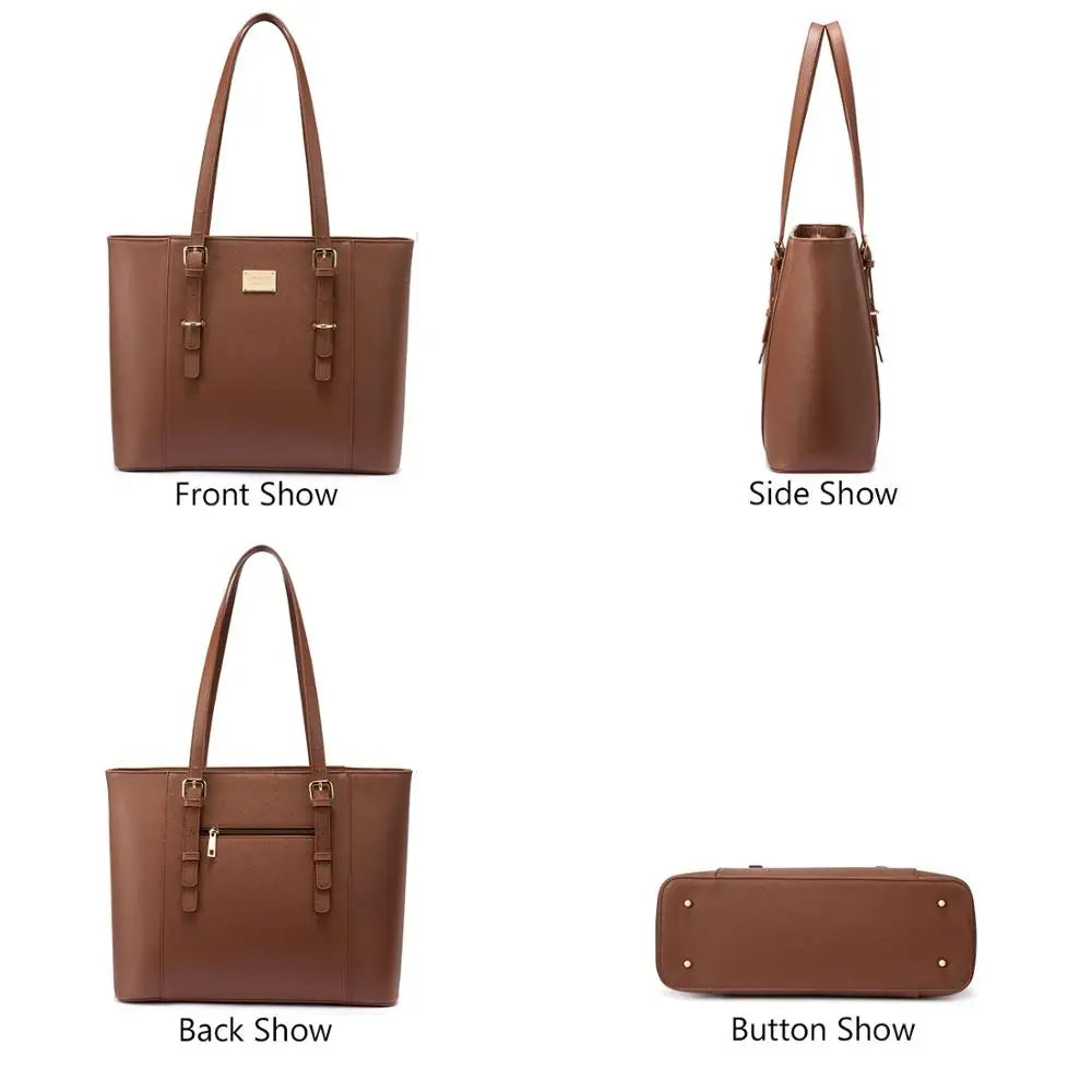 JMT-920714 Elegant 15.6 Inch PU Leather Laptop Tote Bag for Women - Spacious Shoulder Handbag for Office Use