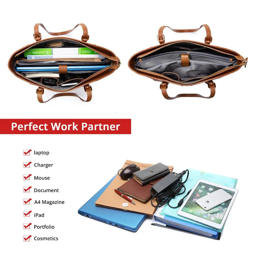 JMT-920714 Elegant 15.6 Inch PU Leather Laptop Tote Bag for Women - Spacious Shoulder Handbag for Office Use