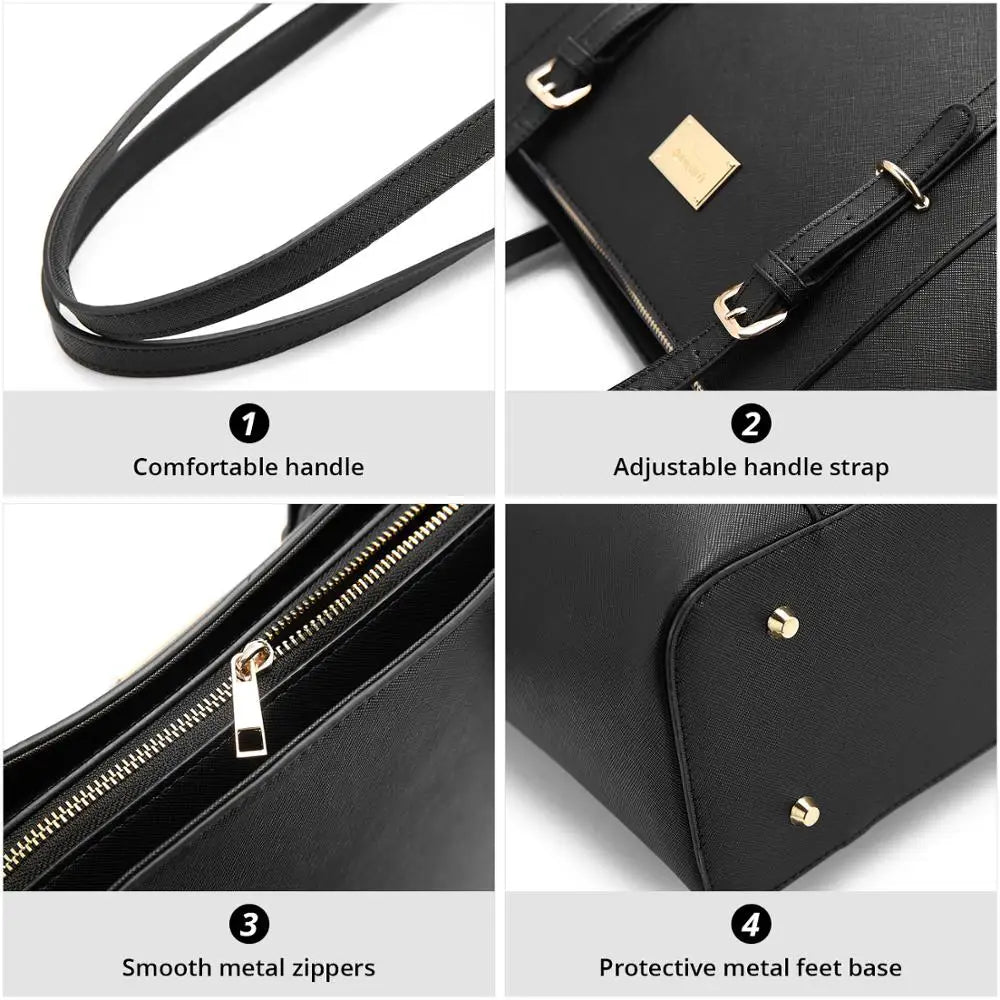 JMT-920714 Elegant 15.6 Inch PU Leather Laptop Tote Bag for Women - Spacious Shoulder Handbag for Office Use
