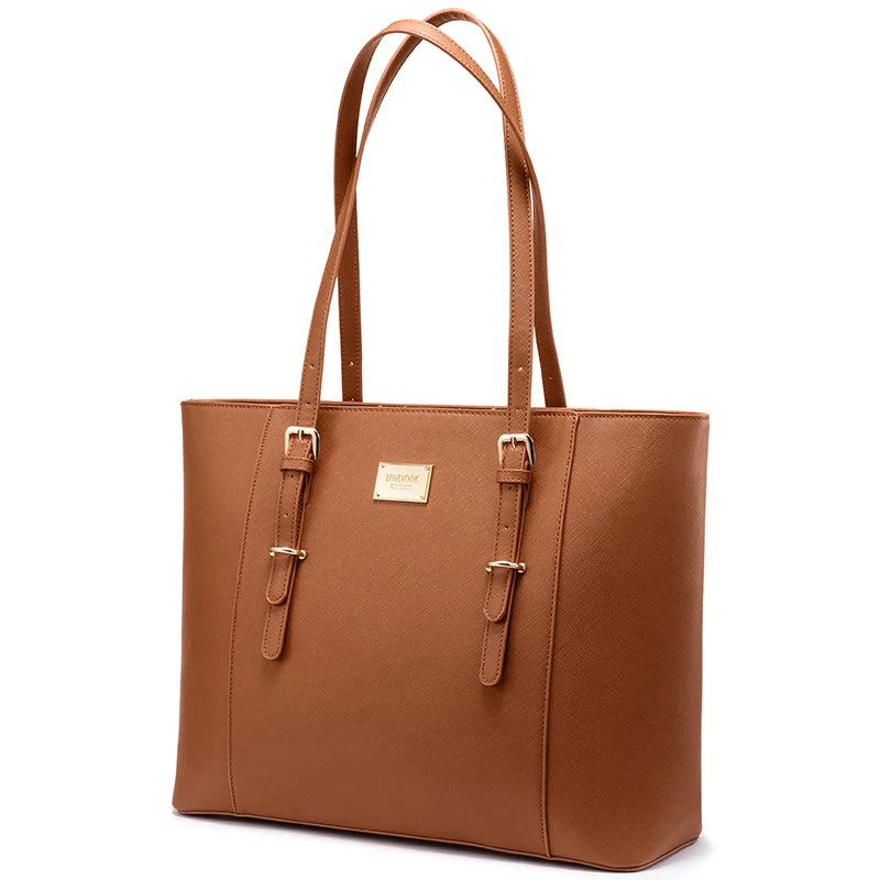 JMT-920714 Elegant 15.6 Inch PU Leather Laptop Tote Bag for Women - Spacious Shoulder Handbag for Office Use