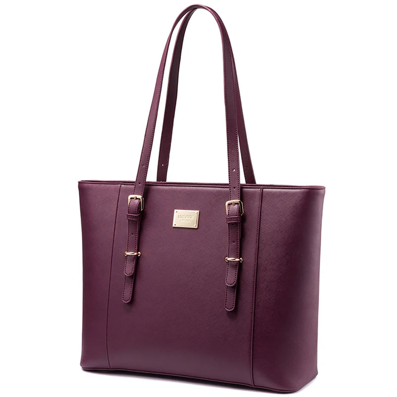JMT-920714 Elegant 15.6 Inch PU Leather Laptop Tote Bag for Women - Spacious Shoulder Handbag for Office Use