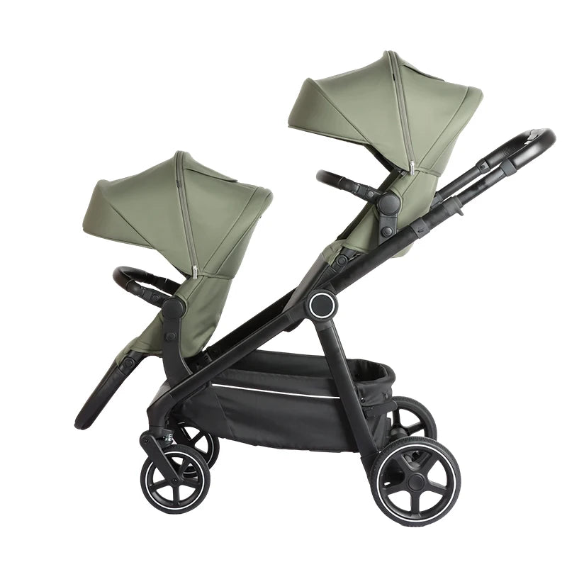JMT-920906 Luxury 3-in-1 Twin Newborn Baby Stroller with One-Hand Adjustable Backrest and Double Seat Capability