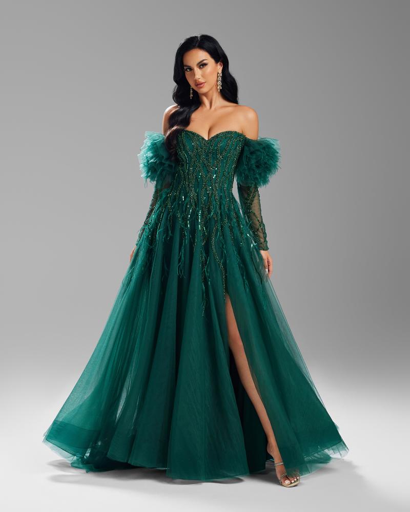 JMT-922442 Elegant Green Evening Gown for Women - Timeless Formal Dress Perfect for Special Occasions