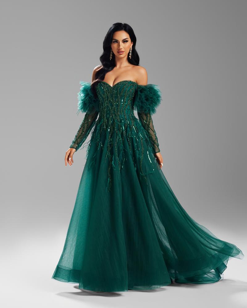 JMT-922442 Elegant Green Evening Gown for Women - Timeless Formal Dress Perfect for Special Occasions