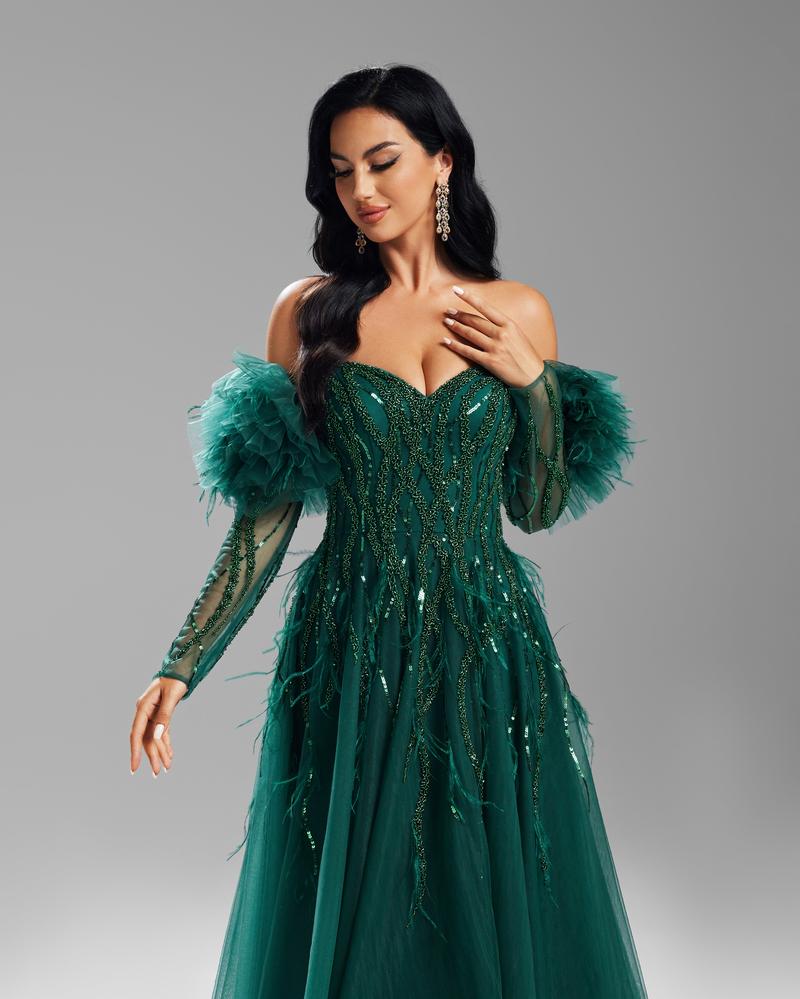 JMT-922442 Elegant Green Evening Gown for Women - Timeless Formal Dress Perfect for Special Occasions